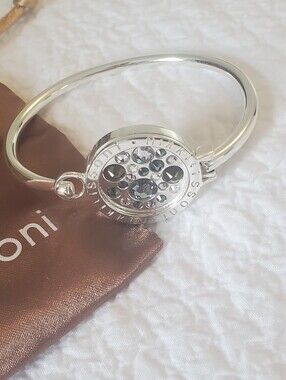 Nikki Lissoni Silver-Tone Crystal Accent Bangle  Bracelet With Dust Bag